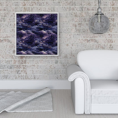 Snowy Christmas Village On A Starry Night Framed Canvas