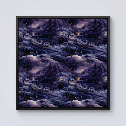 Snowy Christmas Village On A Starry Night Framed Canvas