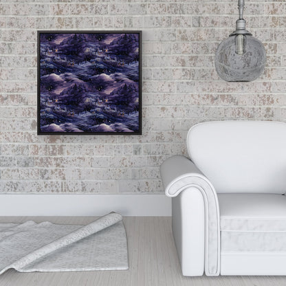 Snowy Christmas Village On A Starry Night Framed Canvas