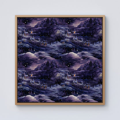 Snowy Christmas Village On A Starry Night Framed Canvas