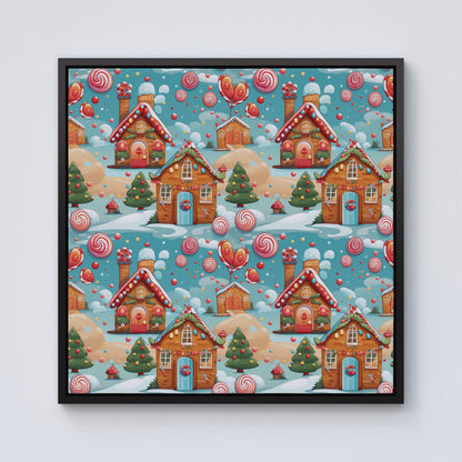 Christmas Gingerbread House Framed Canvas