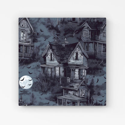 Spooky Shadowy Haunted House Canvas