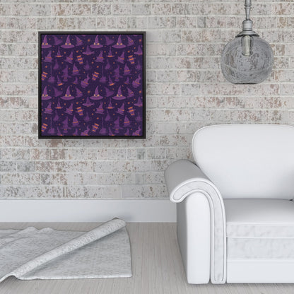 Witch Hats And Broomsticks Framed Canvas