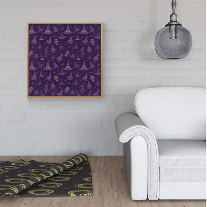 Witch Hats And Broomsticks Framed Canvas