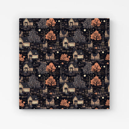 Spooky Haunted Houses Pattern Canvas