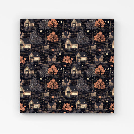 Spooky Haunted Houses Pattern Canvas