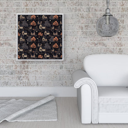 Spooky Haunted Houses Pattern Framed Canvas