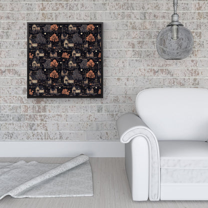 Spooky Haunted Houses Pattern Framed Canvas