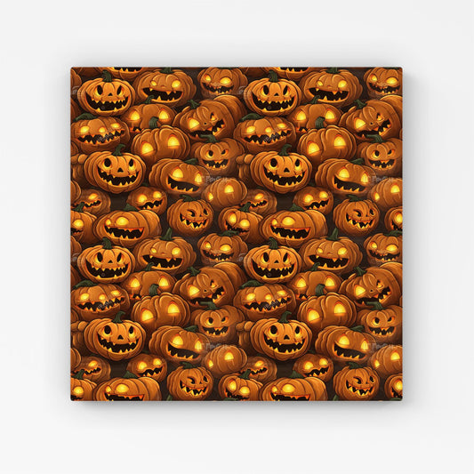 Grinning Lanterns Pumpkins With Glowing Eyes Canvas