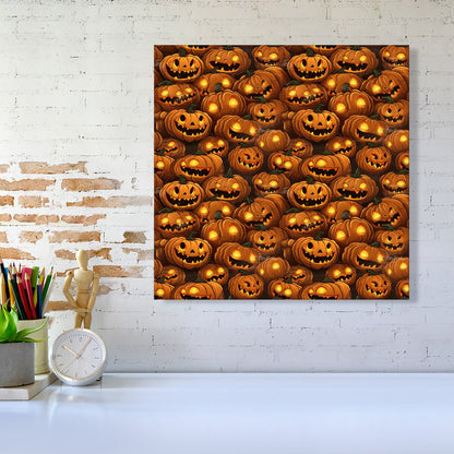 Grinning Lanterns Pumpkins With Glowing Eyes Canvas