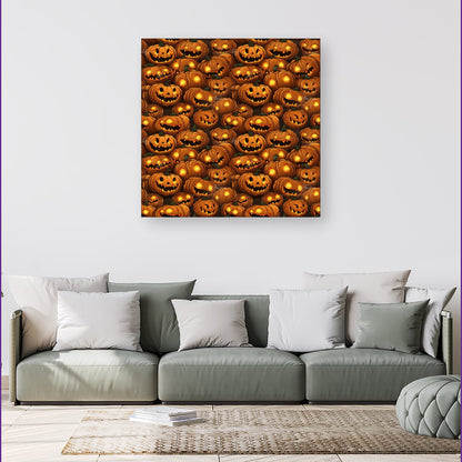 Grinning Lanterns Pumpkins With Glowing Eyes Canvas
