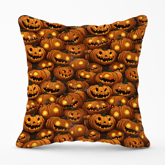 Grinning Lanterns Pumpkins With Glowing Eyes Outdoor Cushion