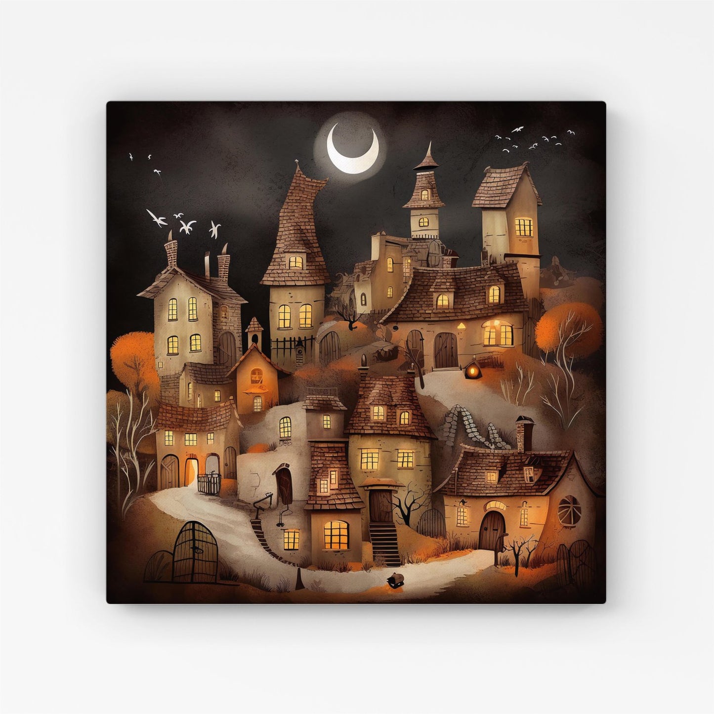 Spooky Halloween Village Canvas