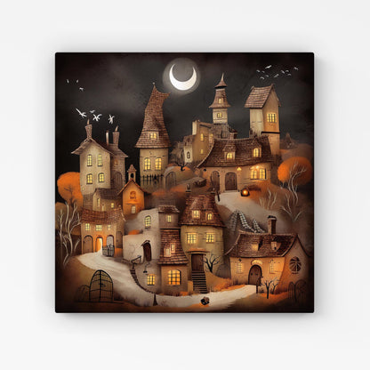 Spooky Halloween Village Canvas