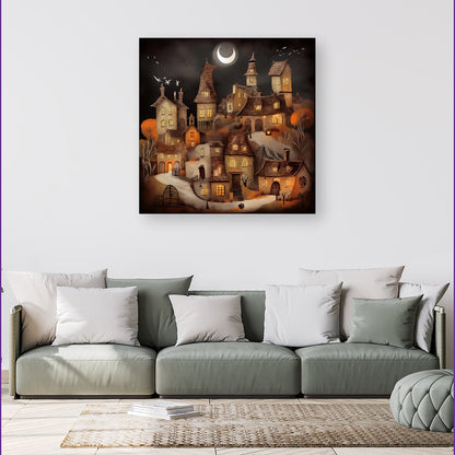 Spooky Halloween Village Canvas