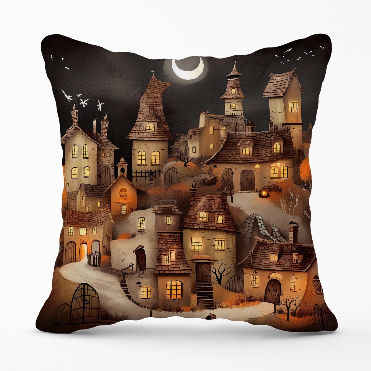 Spooky Halloween Village Outdoor Cushion