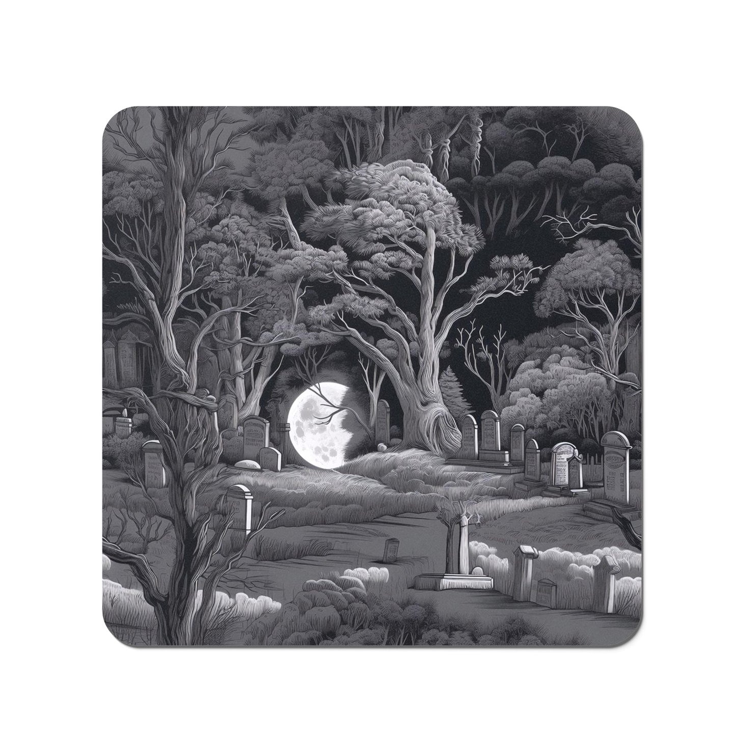 Eerie Moonlit Cemetery Coasters