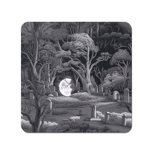 Eerie Moonlit Cemetery Coasters