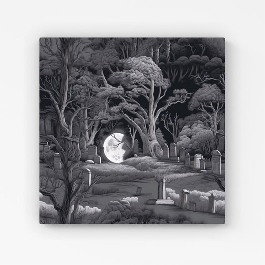 Eerie Moonlit Cemetery Canvas
