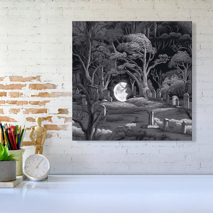 Eerie Moonlit Cemetery Canvas