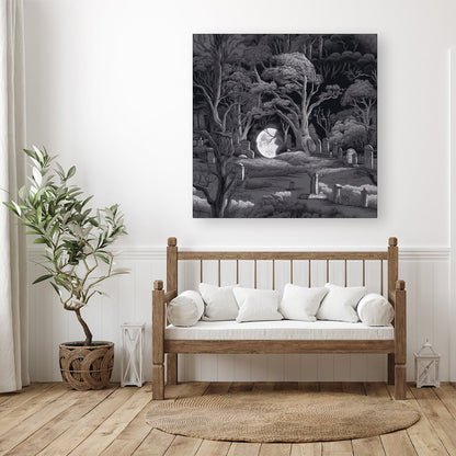Eerie Moonlit Cemetery Canvas