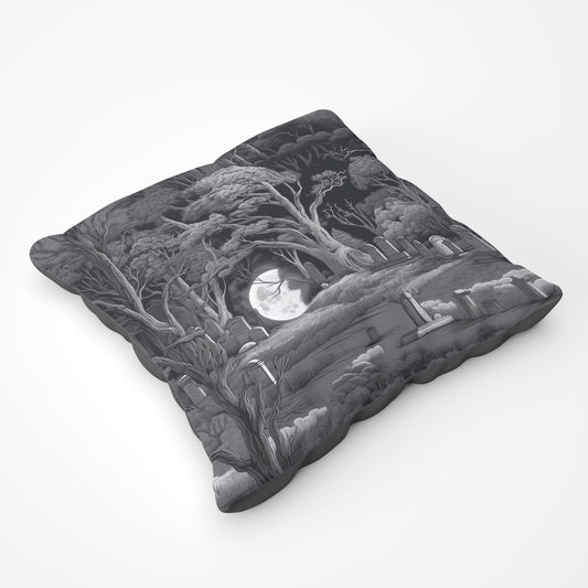 Eerie Moonlit Cemetery Floor Cushion