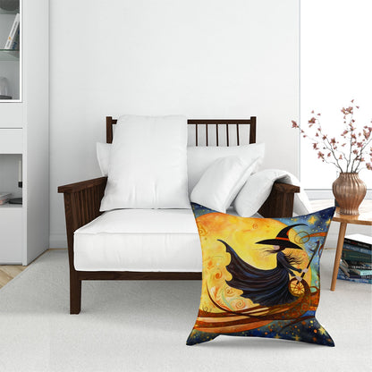 A Whimsical Witch On A Broomstick Floor Cushion