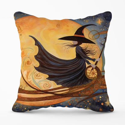 Whimsical Witch On A Broomstick Outdoor Cushion