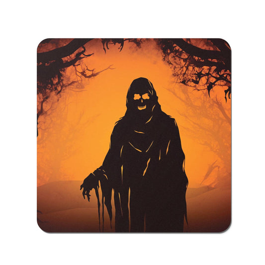 A Spooky Black And Orange Ghost Coasters
