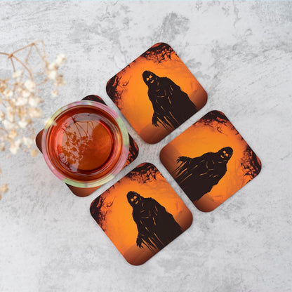 A Spooky Black And Orange Ghost Coasters