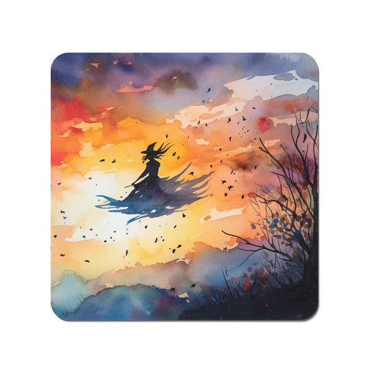 A Watercolor Featuring A Graceful Witch Coasters