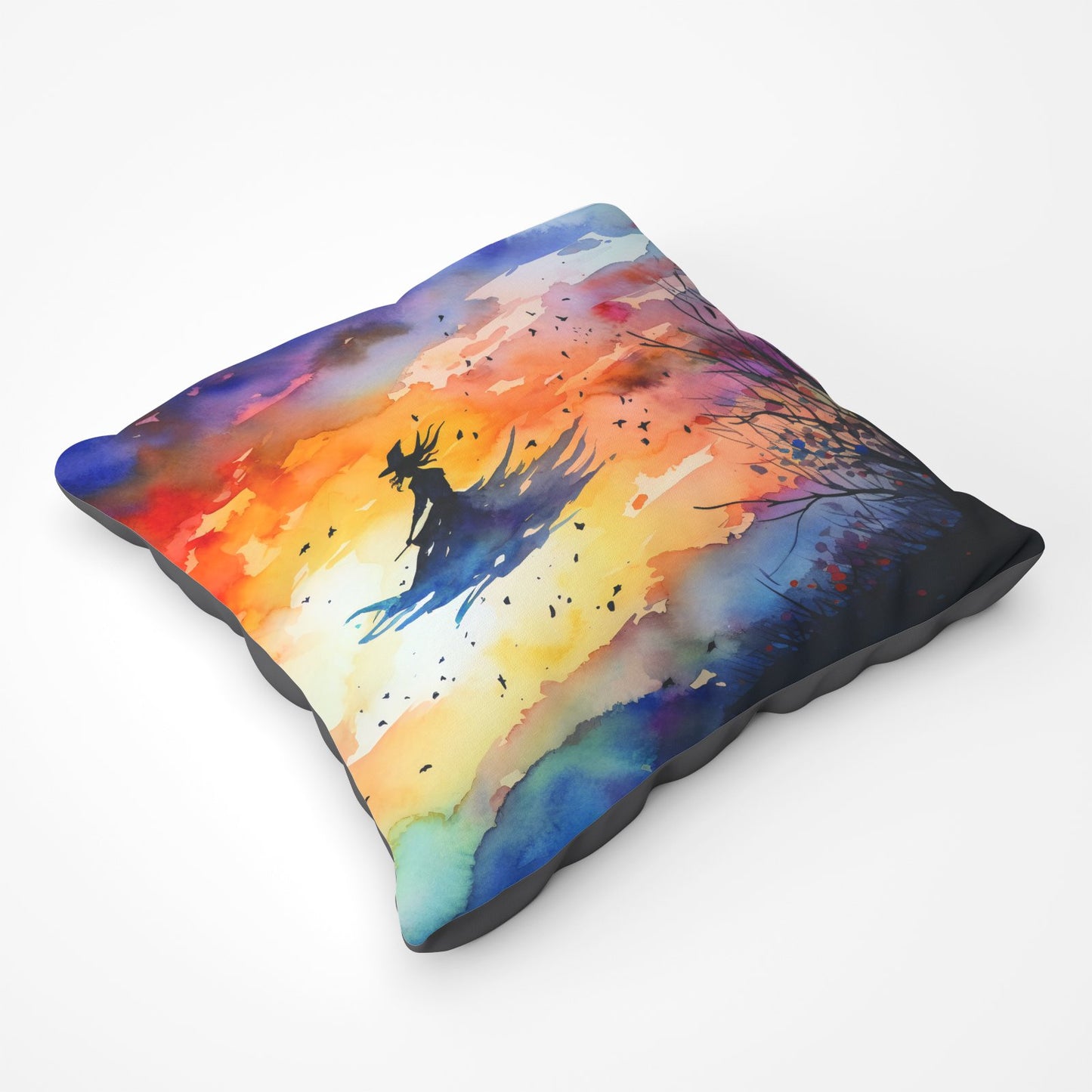 A Watercolor Featuring A Graceful Witch Floor Cushion