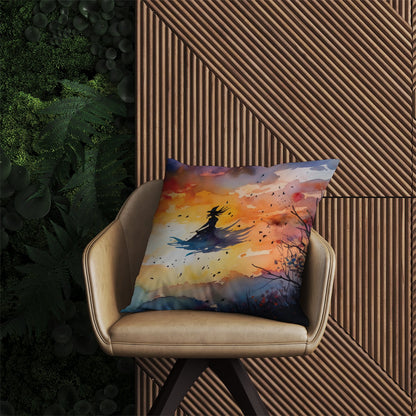 A Watercolor Featuring A Graceful Witch Outdoor Cushion